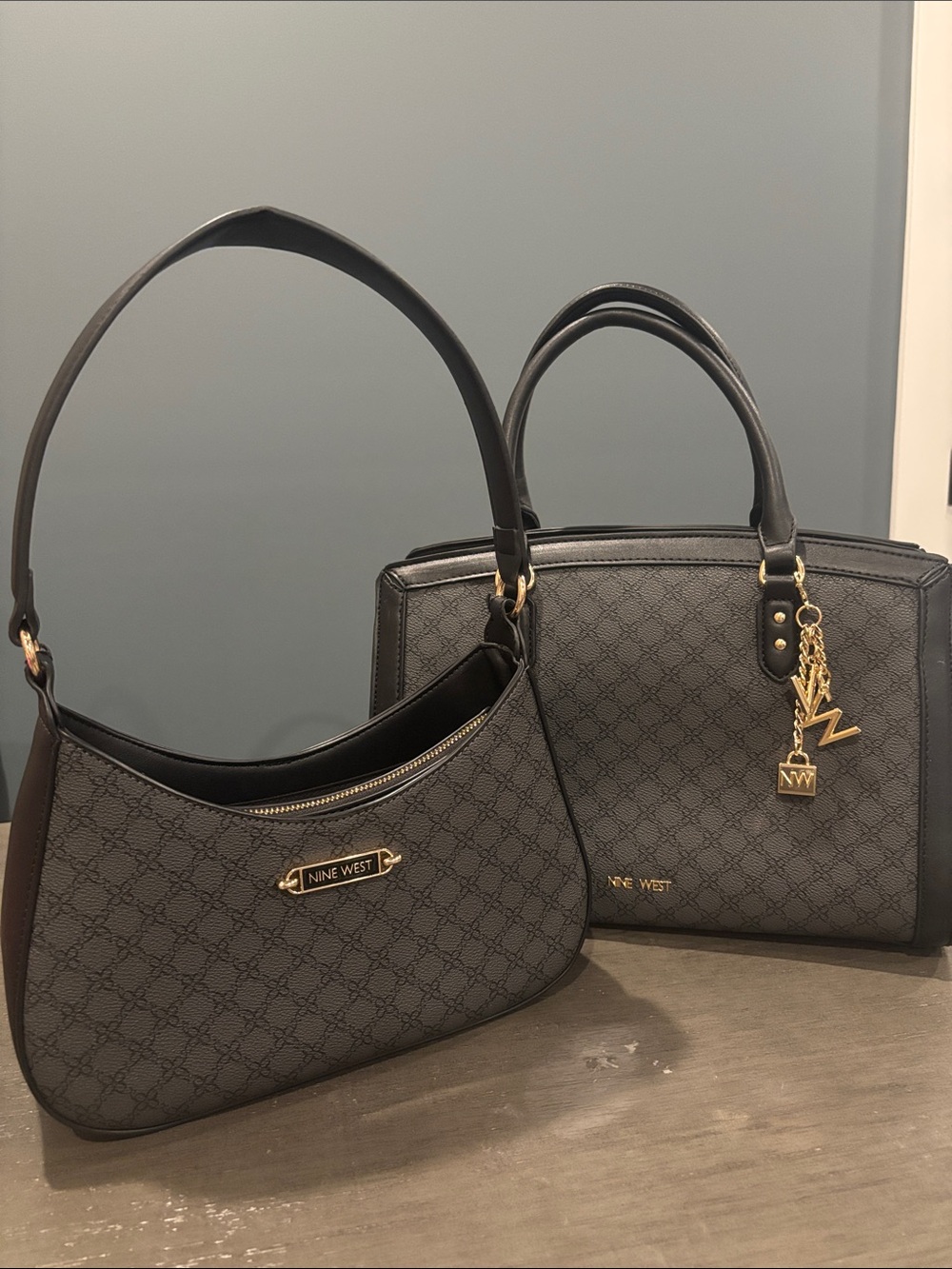 Nine West Black Patterned Duo Shoulder Bag Set